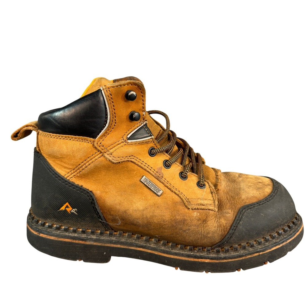 Ridgecut Mens Waterproof Work Boots Tan Leather Lace Up Lug Sole Size 9.5